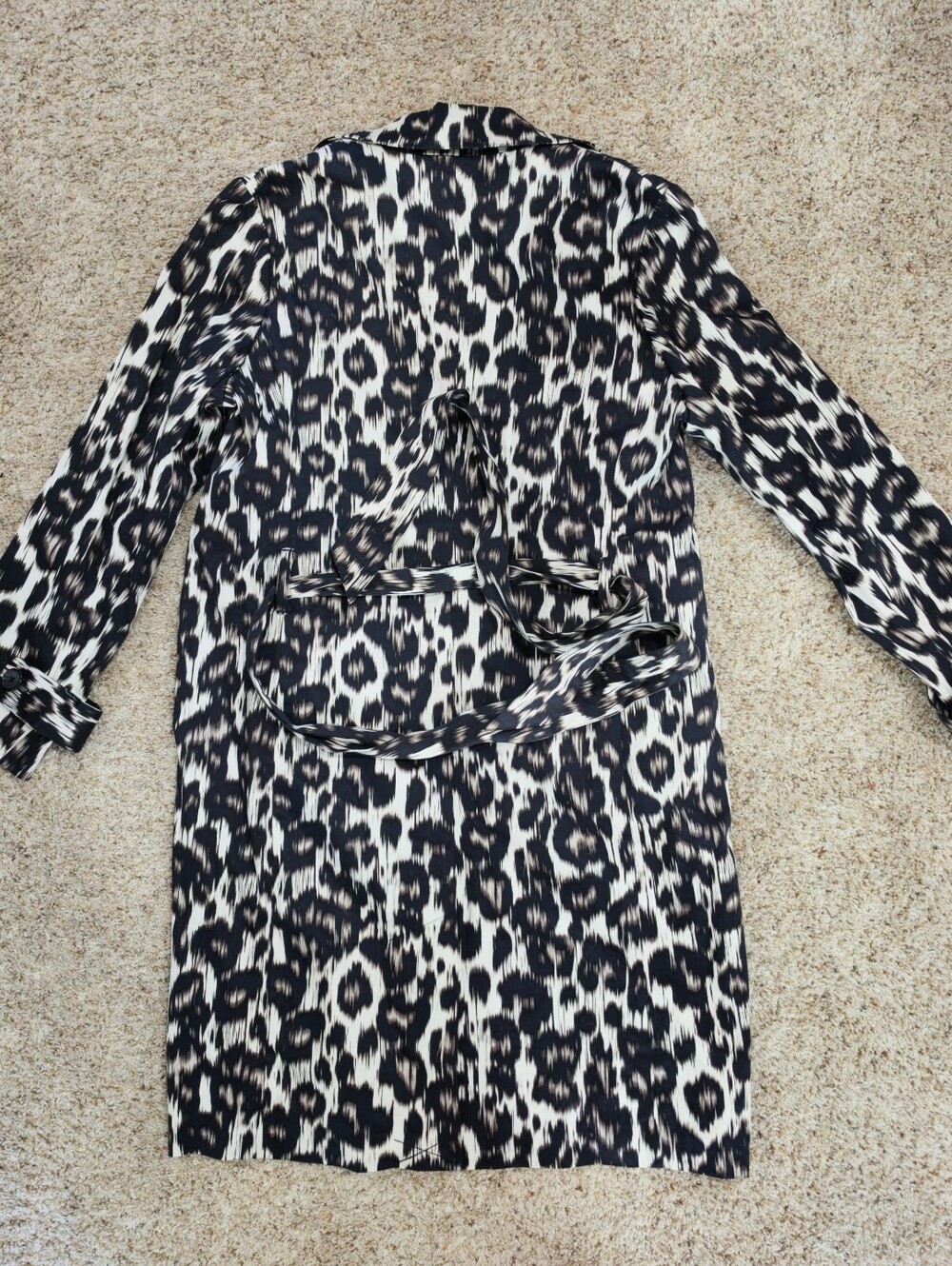 Dana Buchman Multi-Tonal Brown Black Leopard Animal Double-Breasted Trench Med